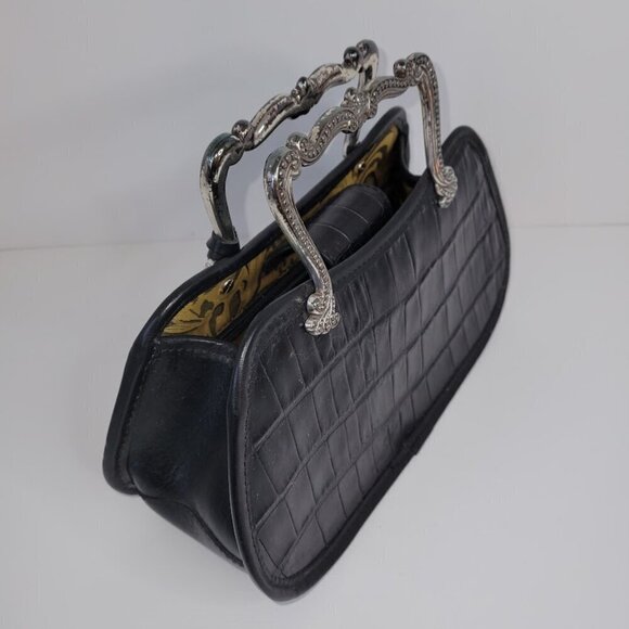 Brighton Black Leather Croc Pattern Satchel Vintage Handbag A 224975 - Picture 6 of 12